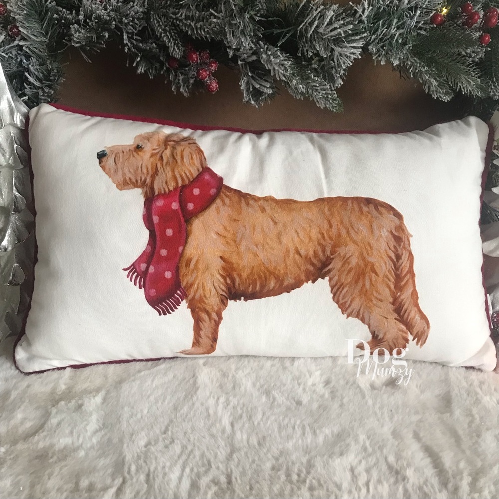 Golden Doodle Christmas Pillow Buttoned Holiday Designer Velvet Body Pillows